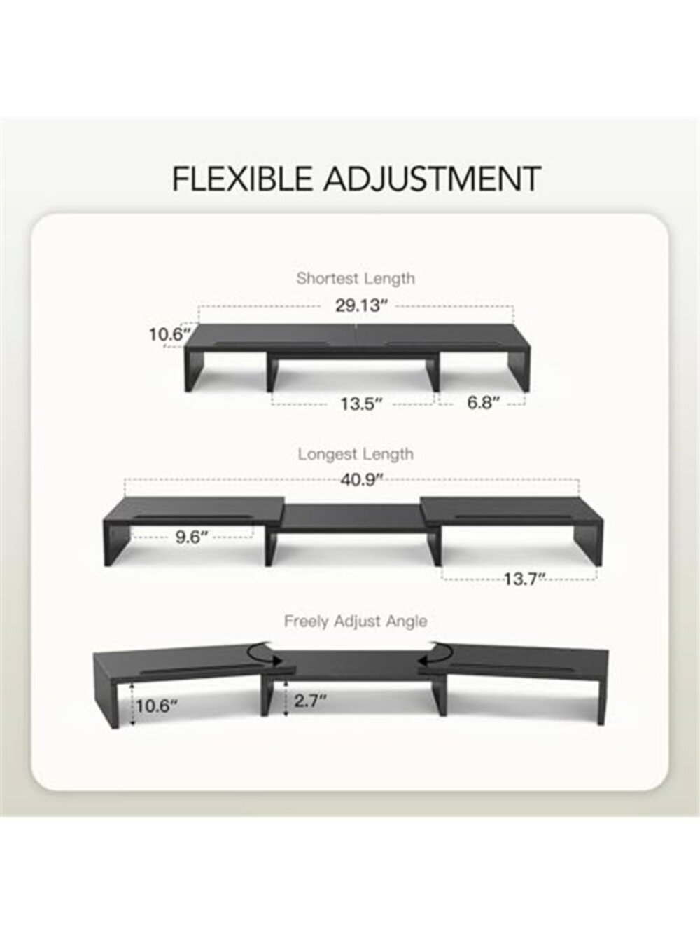 Dual Monitor Stand Riser Adjustable Length Desk Organizer Storage Shelf - Picture 2 of 6